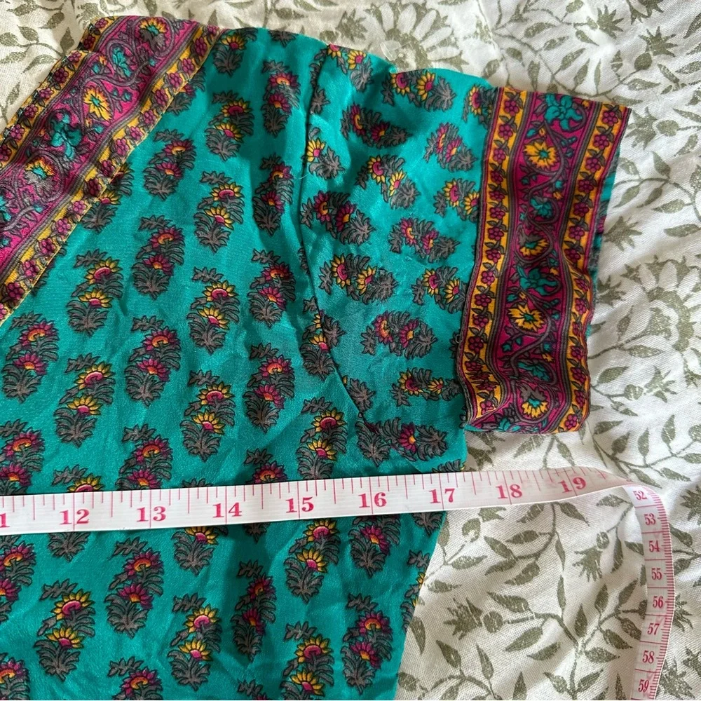 Silk Kurti Indian Design Vibrant Teal Dress Tunic with Purple Accents 31” Waist - Picture 6 of 9